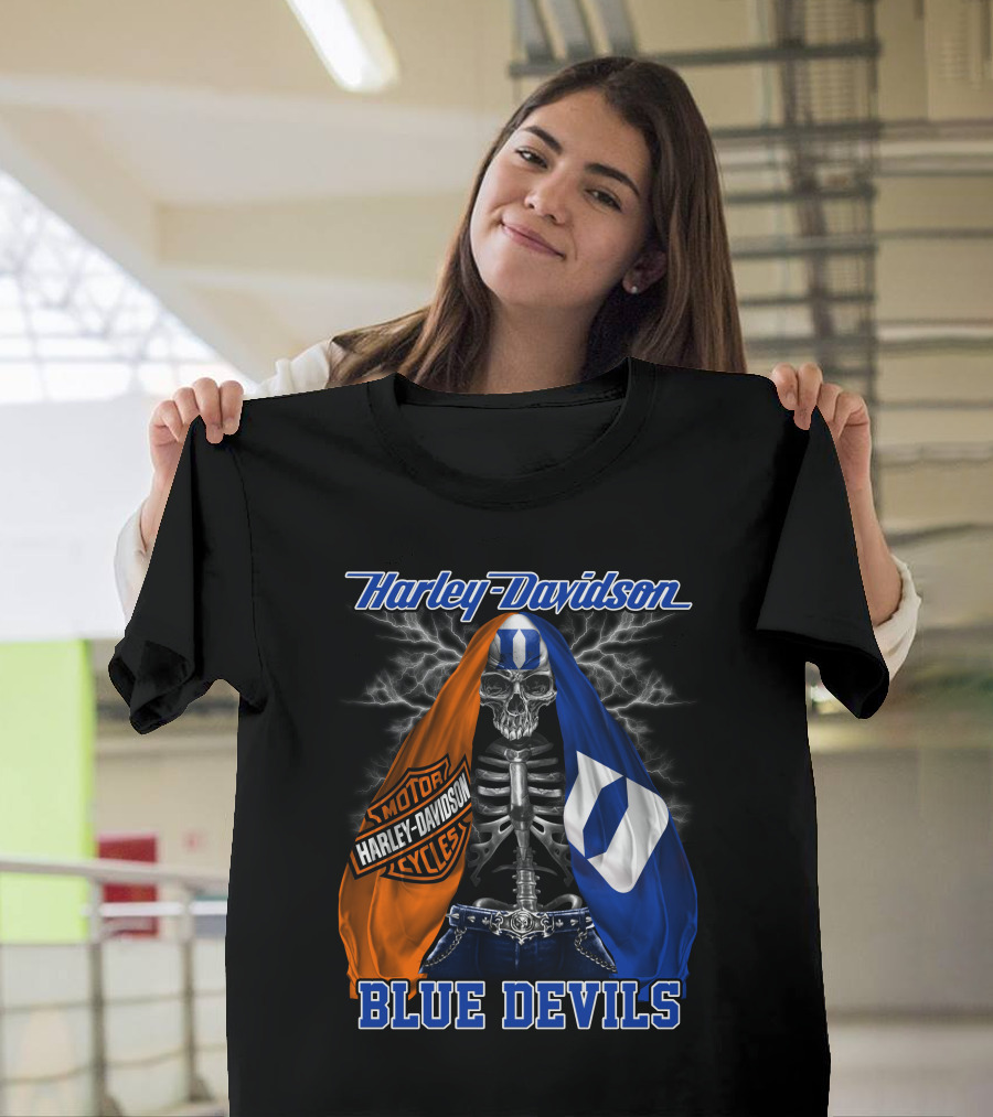 Harley Davidson Blue Devils Skeleton With Motor Cycles And Iconic Scarf T-Shirt