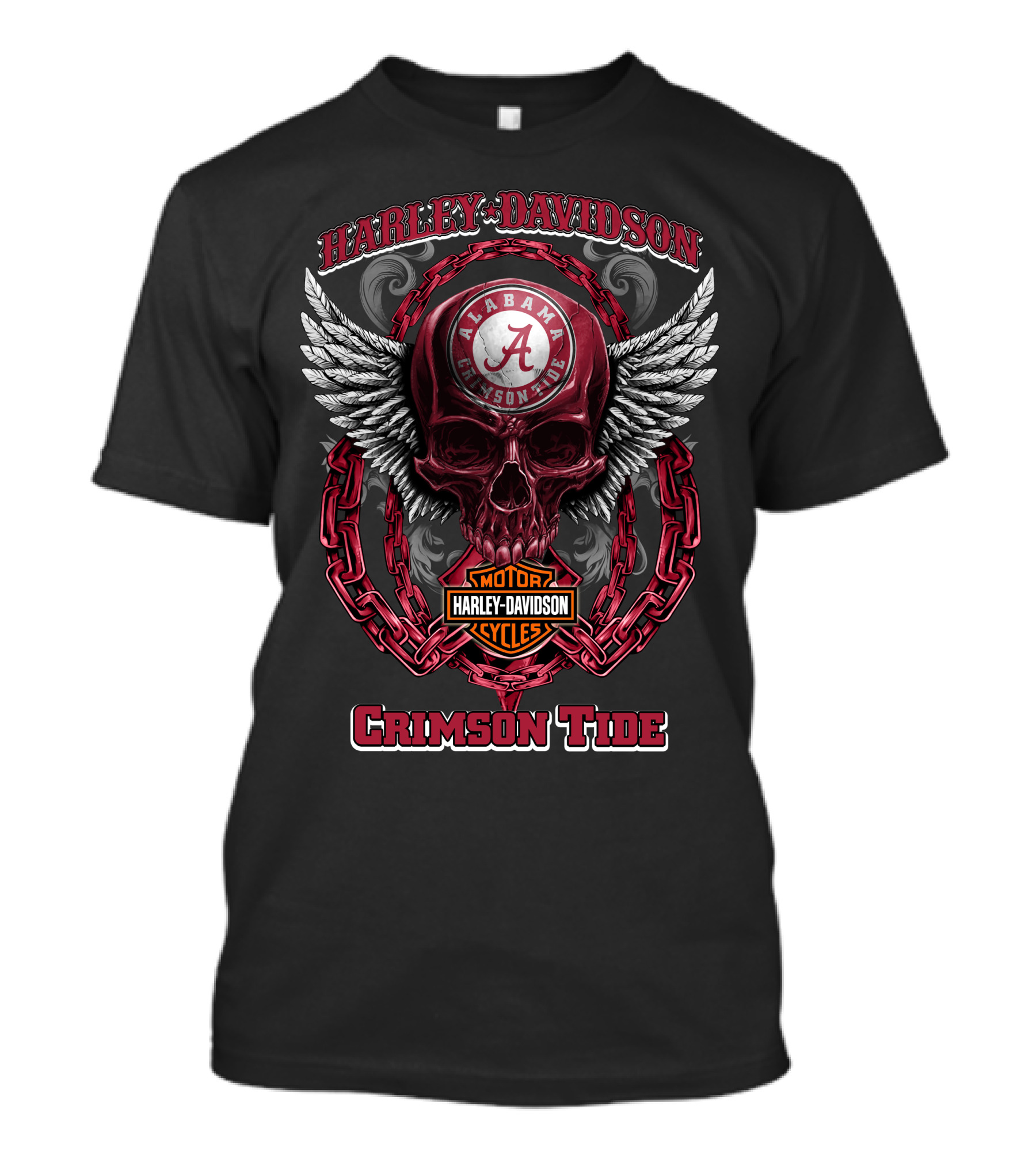 Harley Davidson Alabama Crimson Tide Skull Wings Motor Cycles T-Shirt