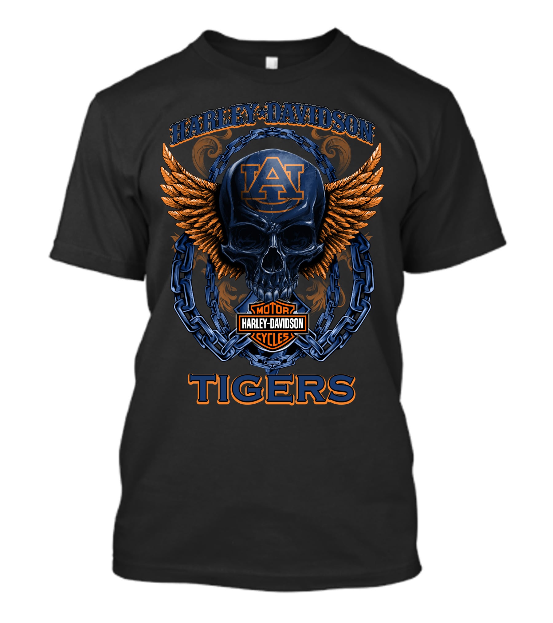 Harley Davidson Auburn Tigers Skull Wings Motor Cycles T-Shirt