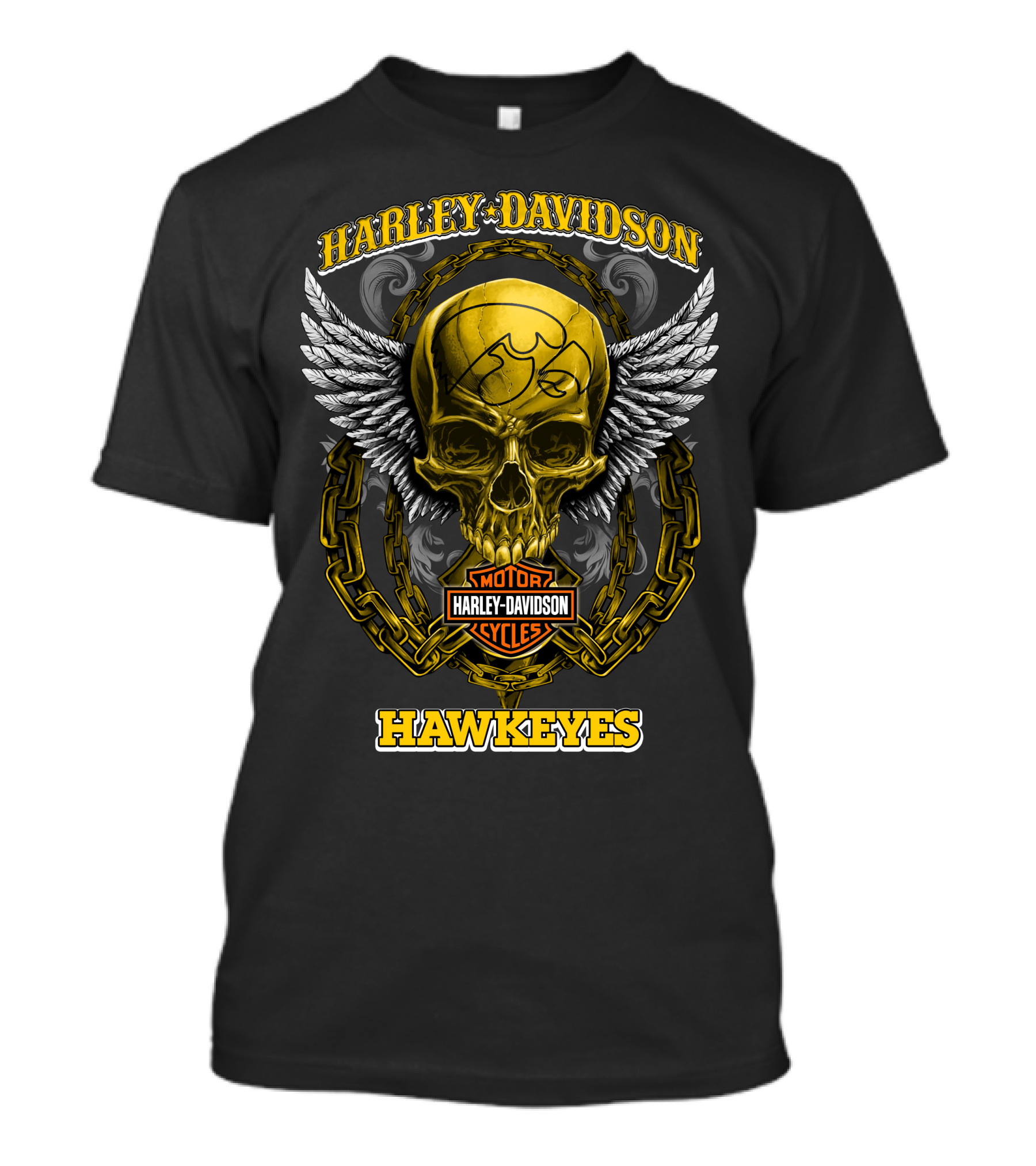 Harley Davidson Motor Cycles Hawkeyes Skull Wings T-Shirt