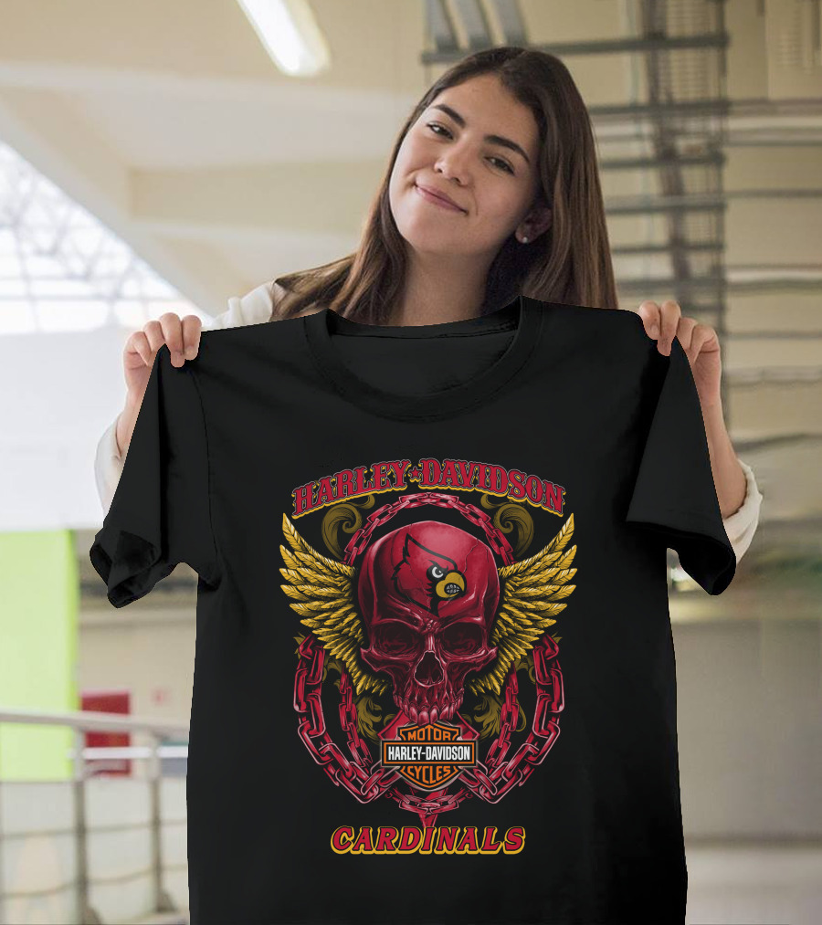 Harley Davidson Louisville Cardinals Skull Wings T-Shirt