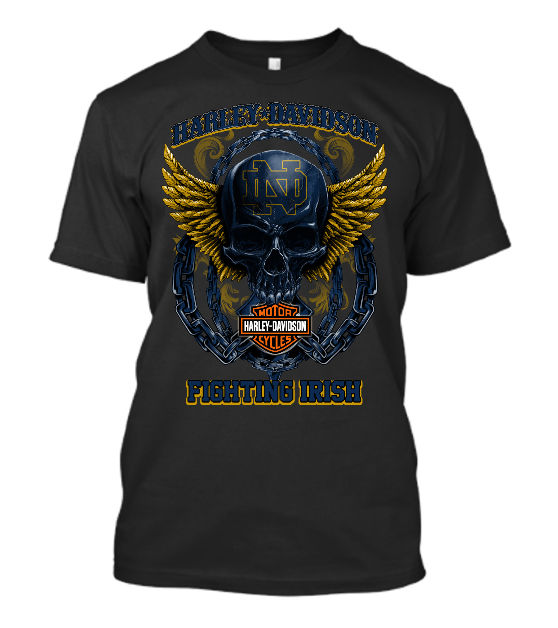 Harley Davidson Motorcycle Notre Dame Fighting Irish Skull Wings T-Shirt