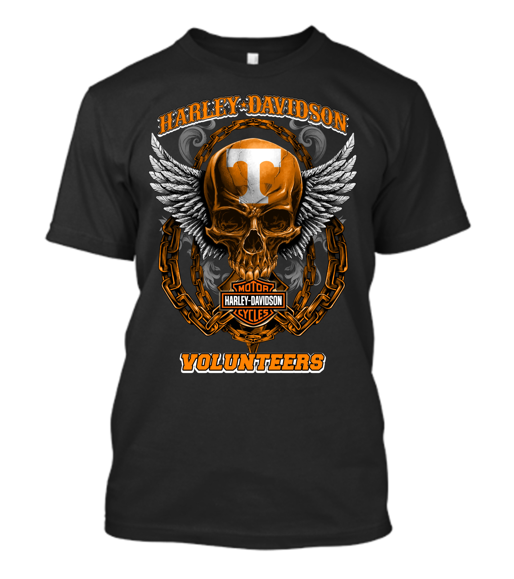 Harley Davidson Tennessee Volunteers Motorcycles Skull Wings Chains T-Shirt