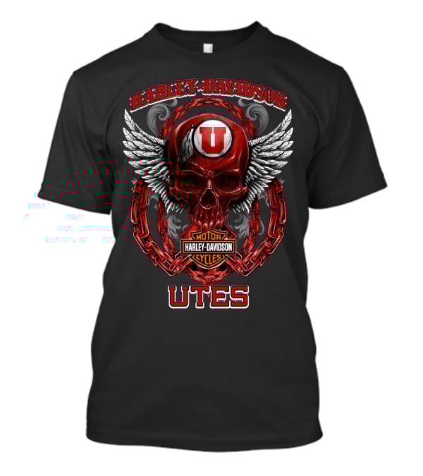 Harley Davidson Utah Utes Red Skull Wings Chains T-Shirt
