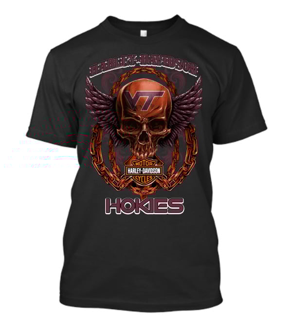Harley Davidson Vt Motorcycles Hokies Skull Chain Wings T-Shirt