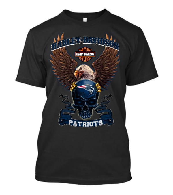 Harley Davidson Motorcycles New England Patriots Eagle And Skull T-Shirt
