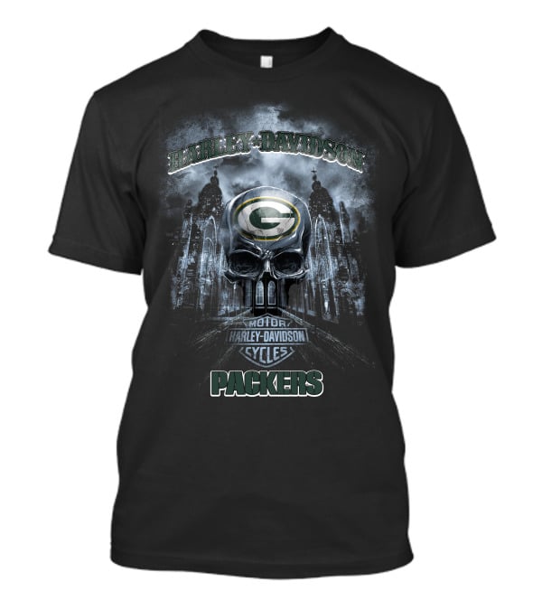 Harley Davidson Green Bay Packers Skull Art T-Shirt
