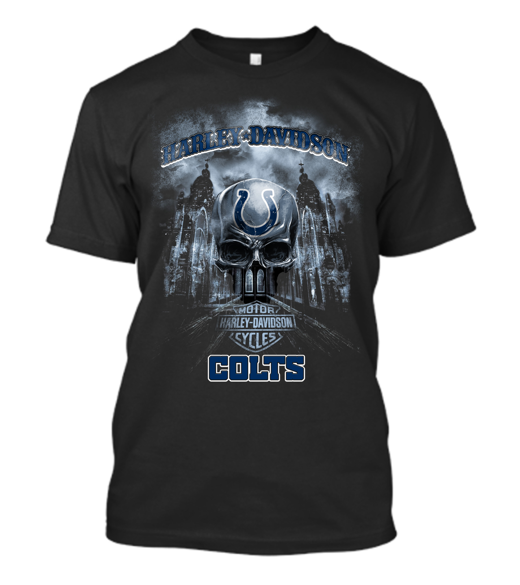 Harley Davidson Motor Cycles Indianapolis Colts Skull T-Shirt