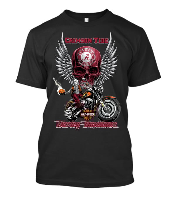 Crimson Tide Alabama Harley Davidson Motorcycles Ncaa Skull Wings T-Shirt