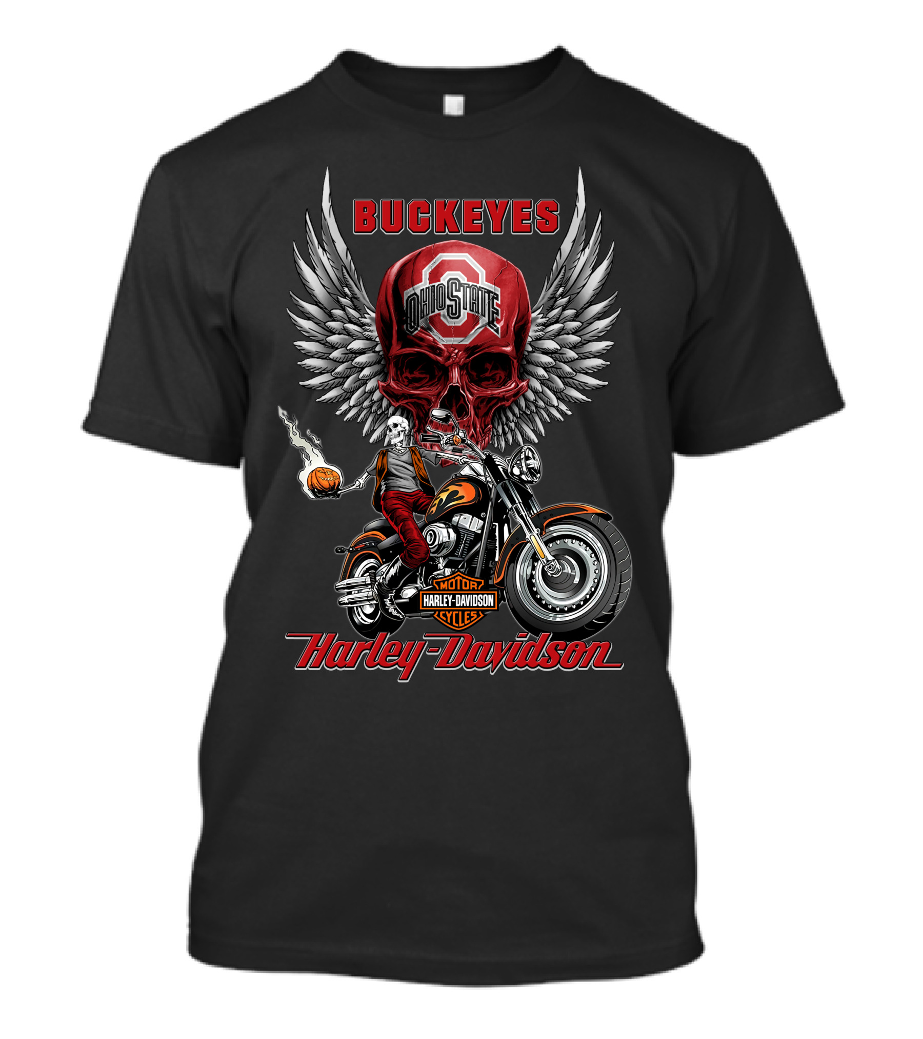 Buckeyes Ohio State Skull Harley Davidson Motor Cycles Wings Basketball T-Shirt