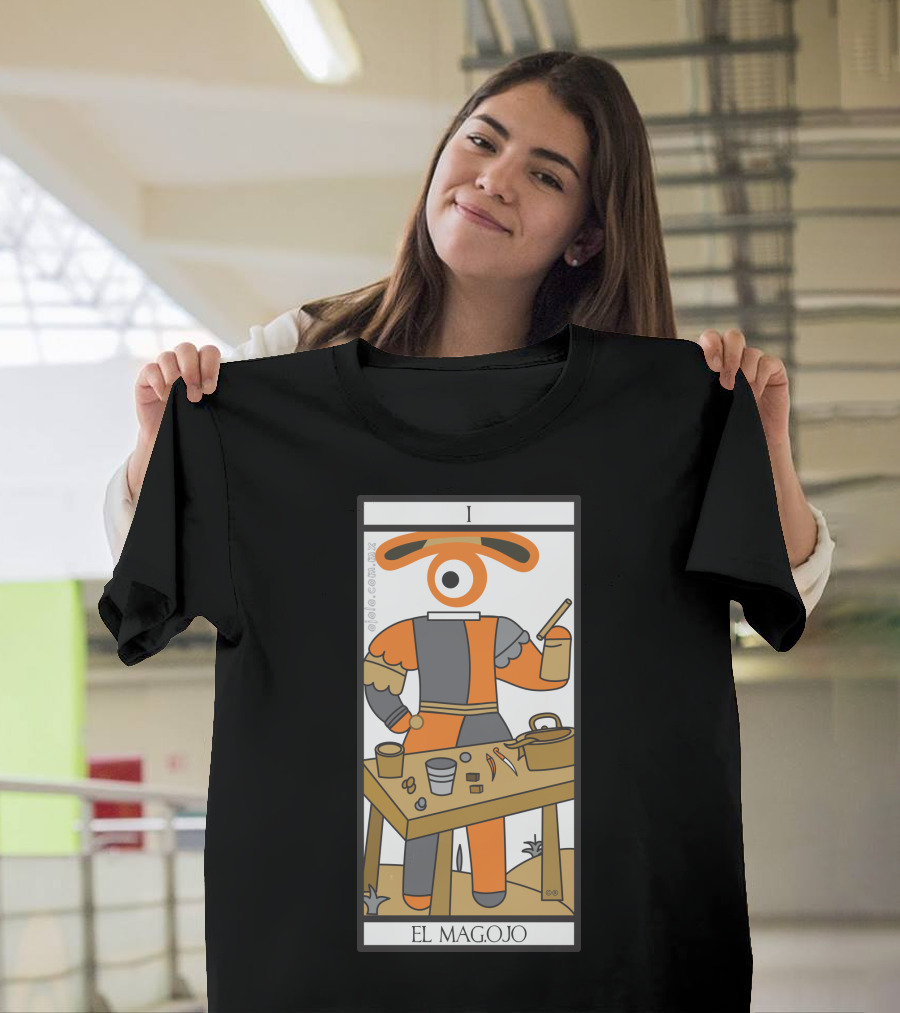El Magojo Tarot Card Style Character with Tools and Wand at Workbench T-Shirt