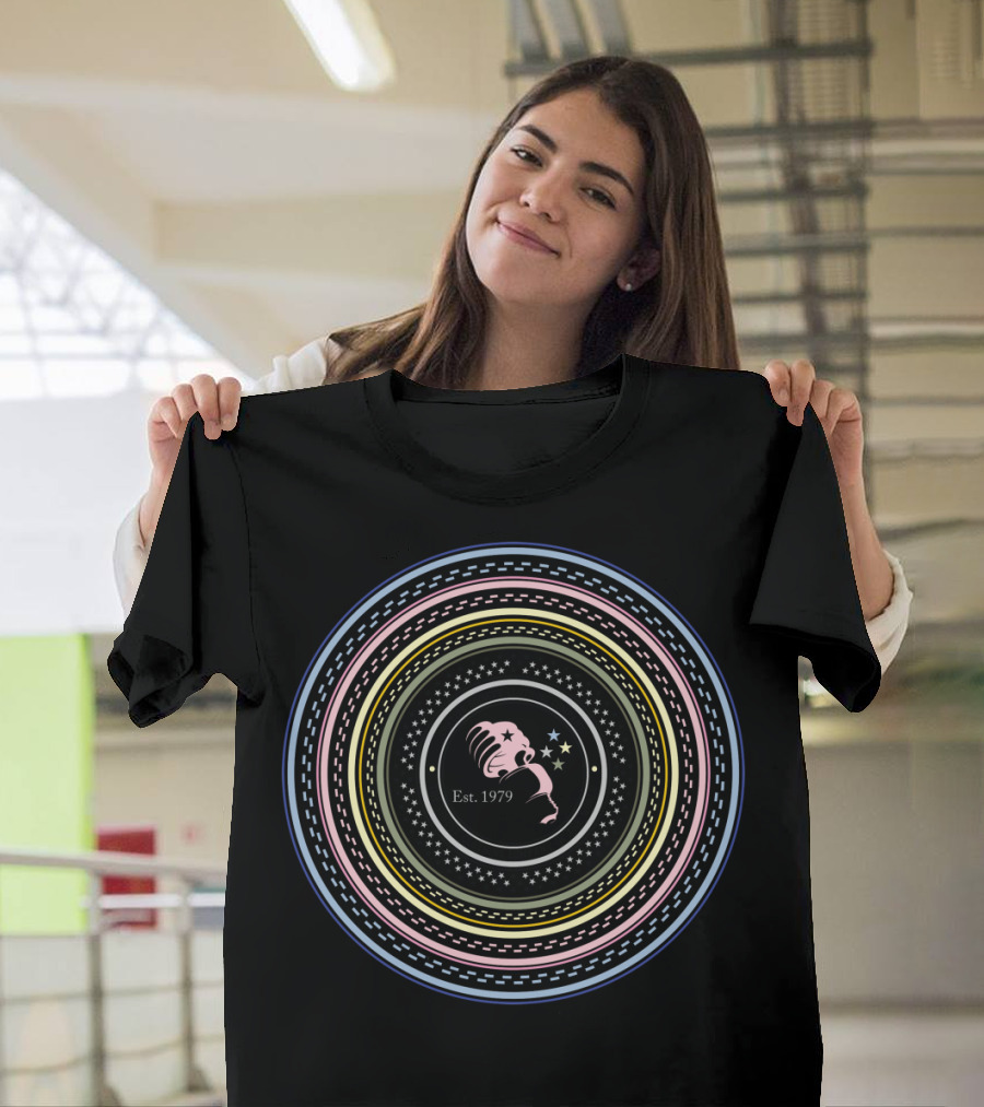 Chasing Circles Est. 1979 Vintage Rooster Emblem with Stars and Colorful Circular T-Shirt