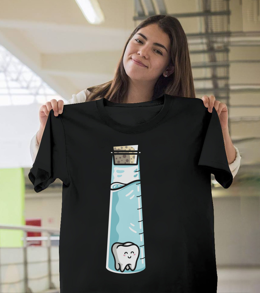 Smiling Tooth in Test Tube with Molar Concentration Text Chemistry Joke T-Shirt