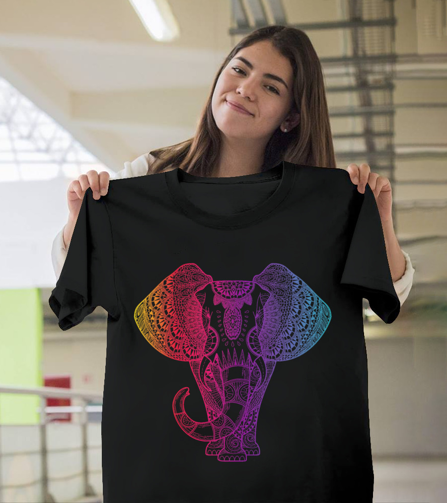 Vibrant Rainbow Mandala Elephant T-Shirt
