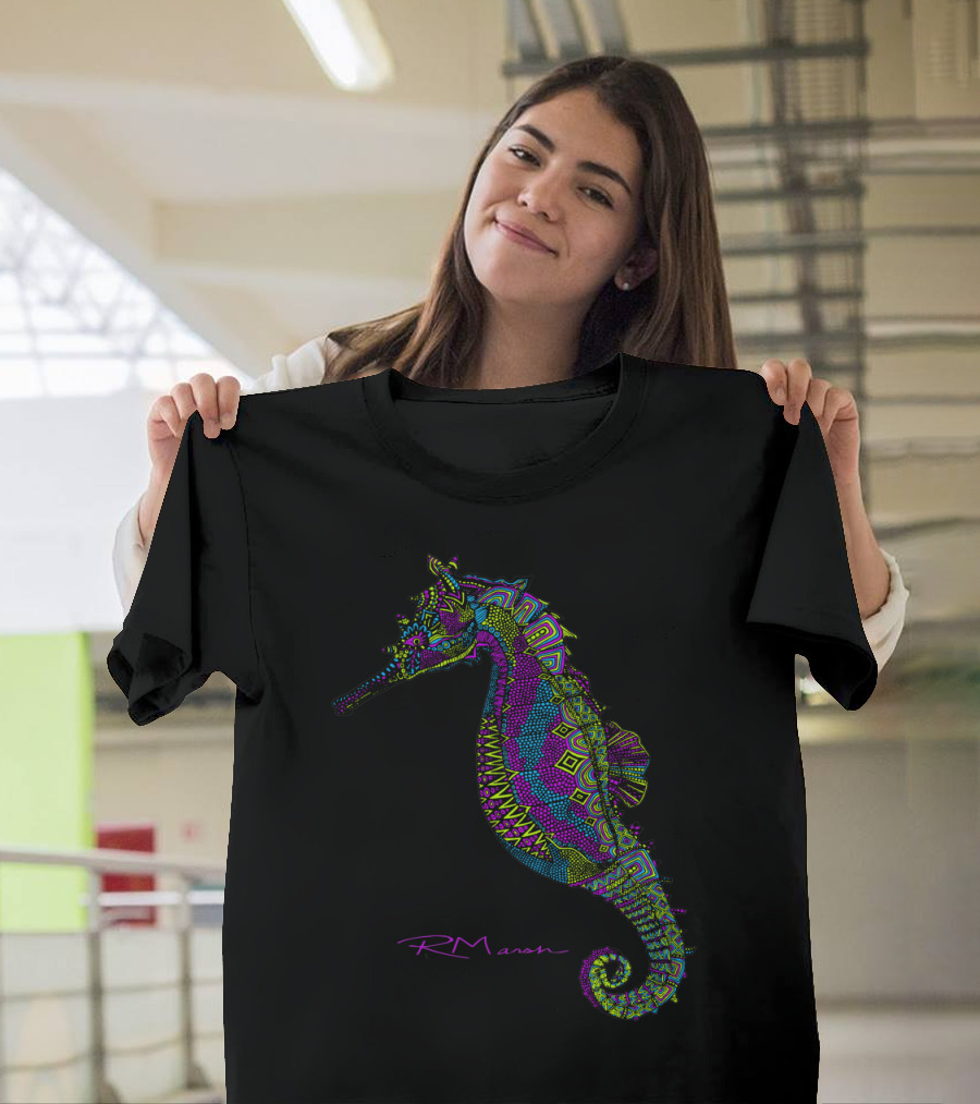 Seahorse Art by RMason with Vibrant Geometric T-Shirt