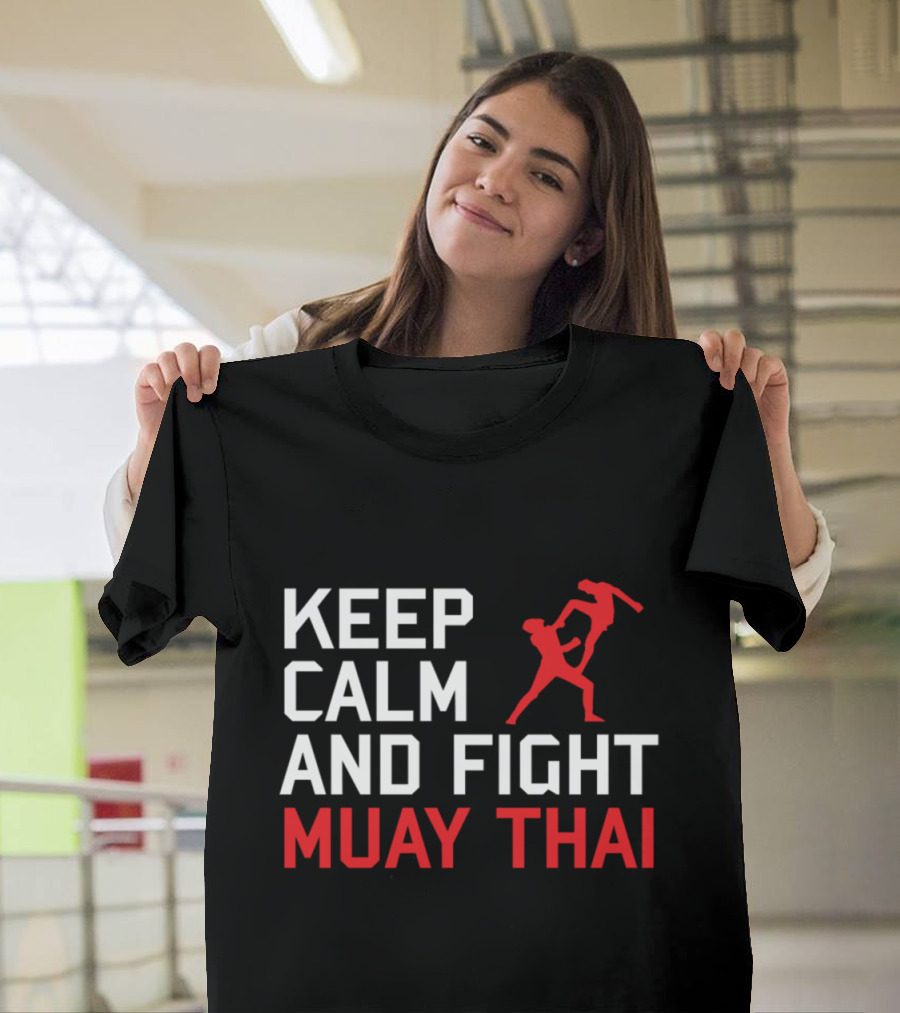 Keep Calm and Fight Muay Thai with Dynamic Red Fighter T-Shirt