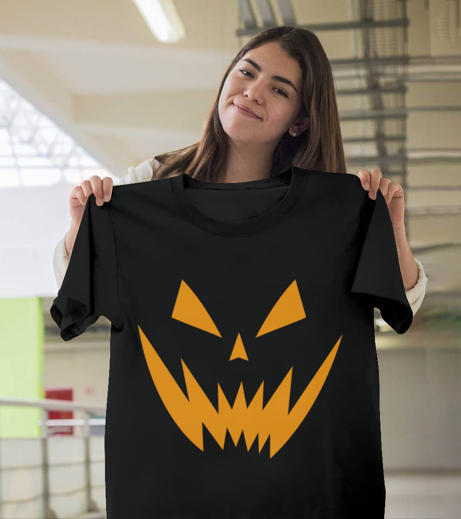 Halloween Scary Pumpkin Face Black and Orange T-Shirt