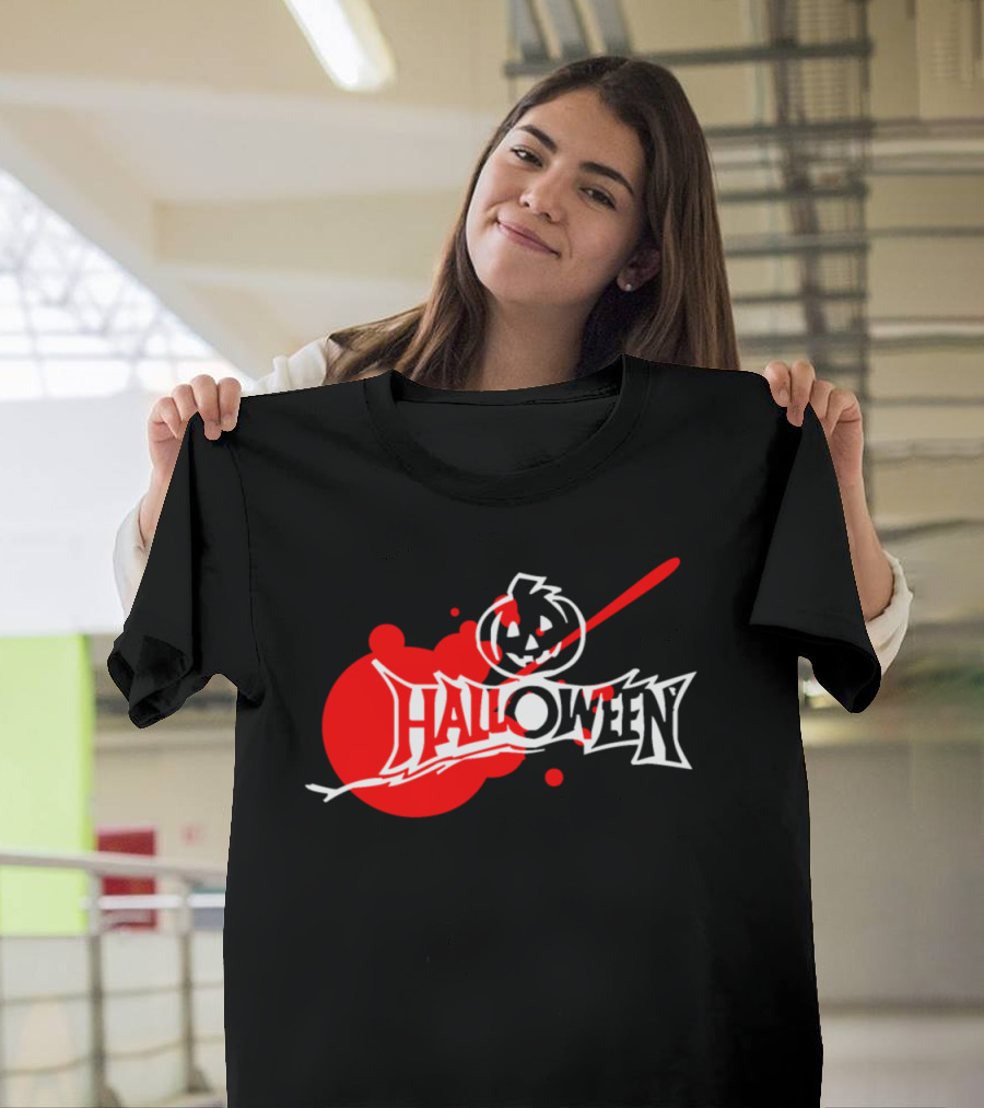 Halloween Pumpkin Red White Design with Spooky Jack-o'-Lantern T-Shirt