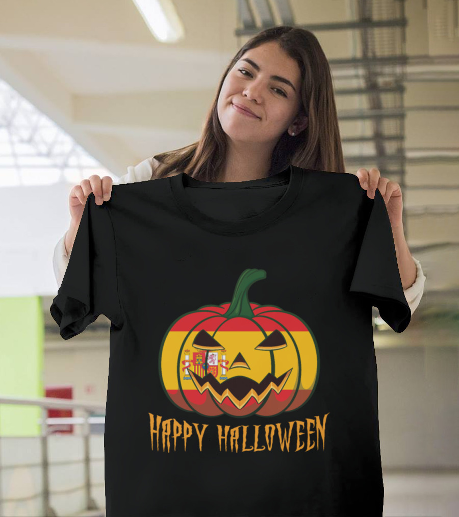 Spanish Flag Jack o Lantern Happy Halloween Pumpkin T-Shirt