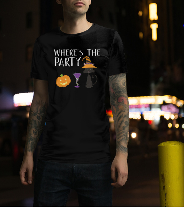 WHERE'S THE PARTY CAT HALLOWEEN PUMPKIN DRINK T-Shirt