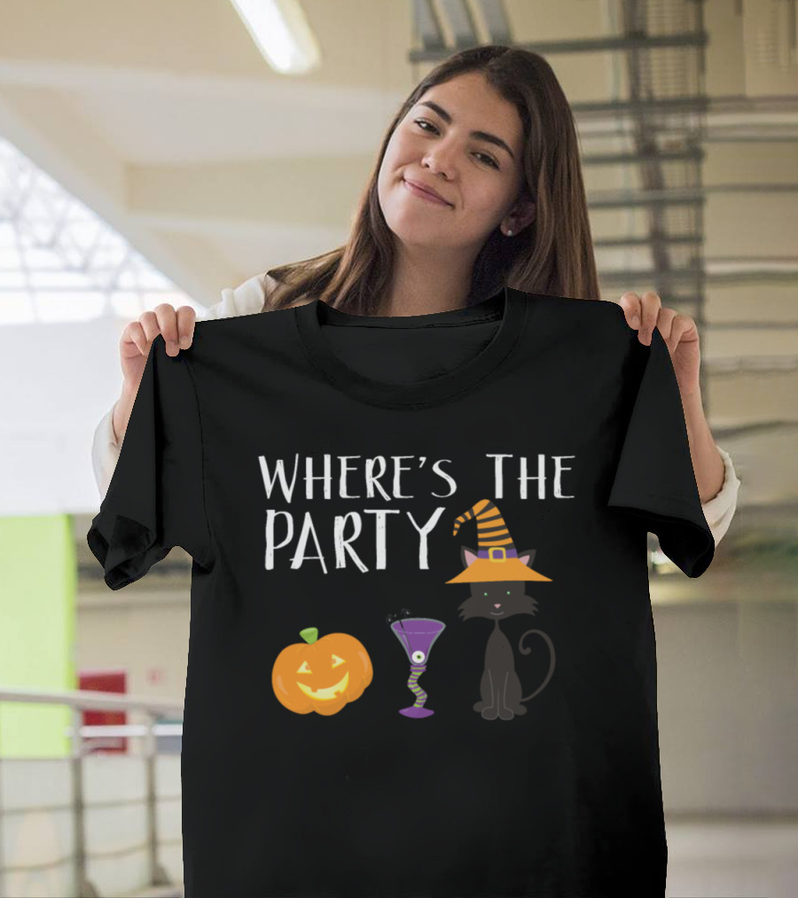 WHERE'S THE PARTY CAT HALLOWEEN PUMPKIN DRINK T-Shirt