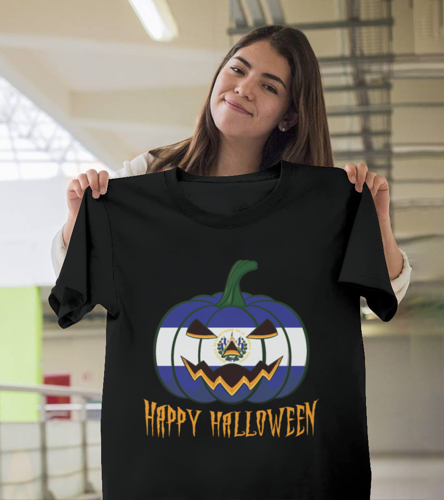 Happy Halloween Salvadorian Flag Jack o Lantern Pumpkin T-Shirt
