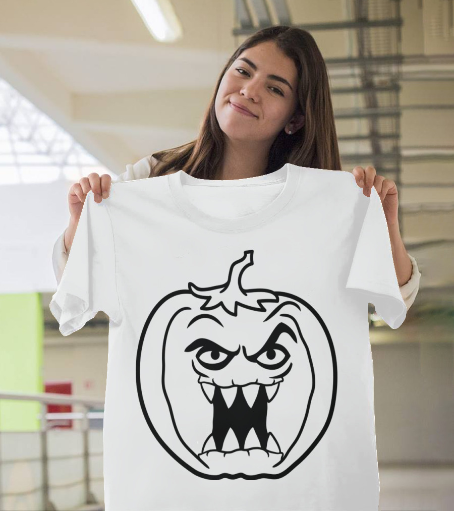 Creepy Evil Pumpkin Head with Dangerous Horror Face T-Shirt