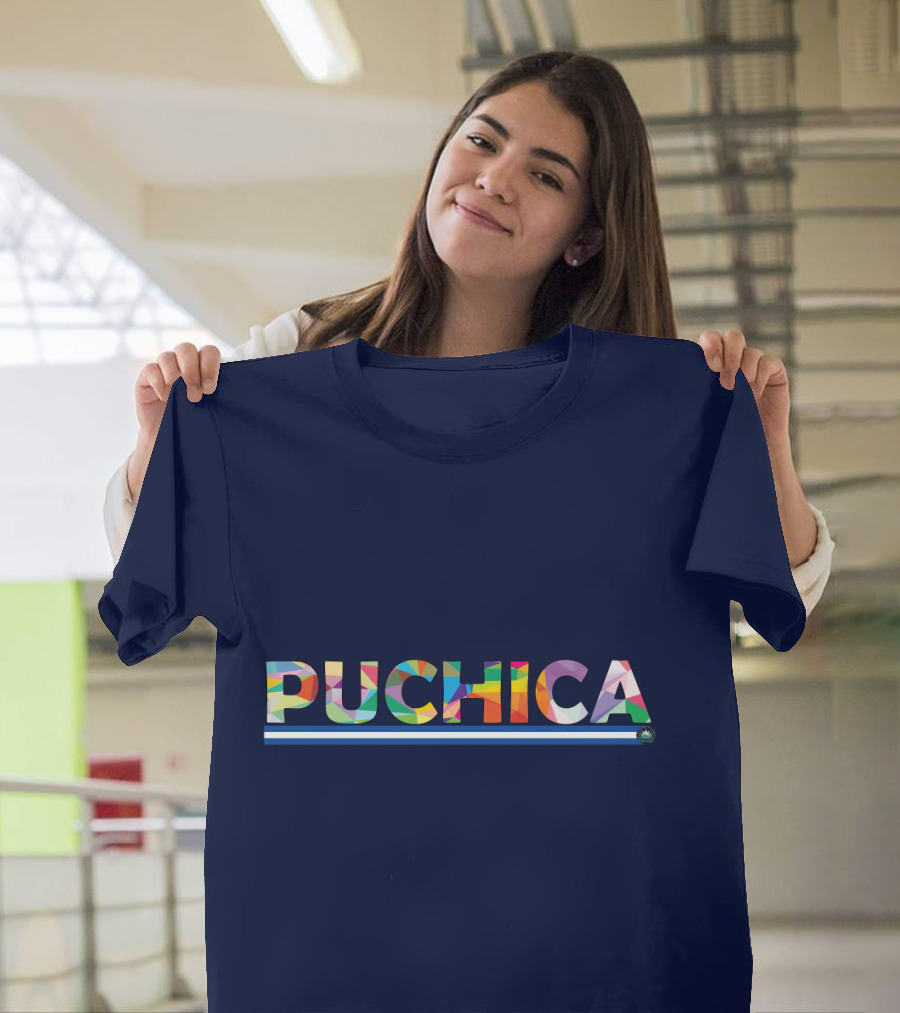 PUCHICA Multicolor Text With Blue And White Stripe T-Shirt