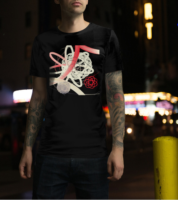 Reds Blues Light Yellow Abstract Geometric Swirls And Loops T-Shirt