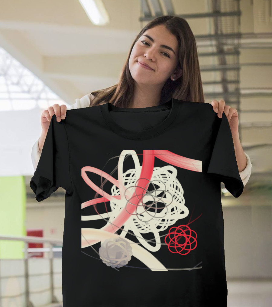 Reds Blues Light Yellow Abstract Geometric Swirls and Loops T-Shirt