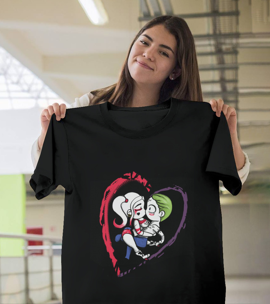 Harley Quinn and Joker Embrace Love Is Madness T-Shirt