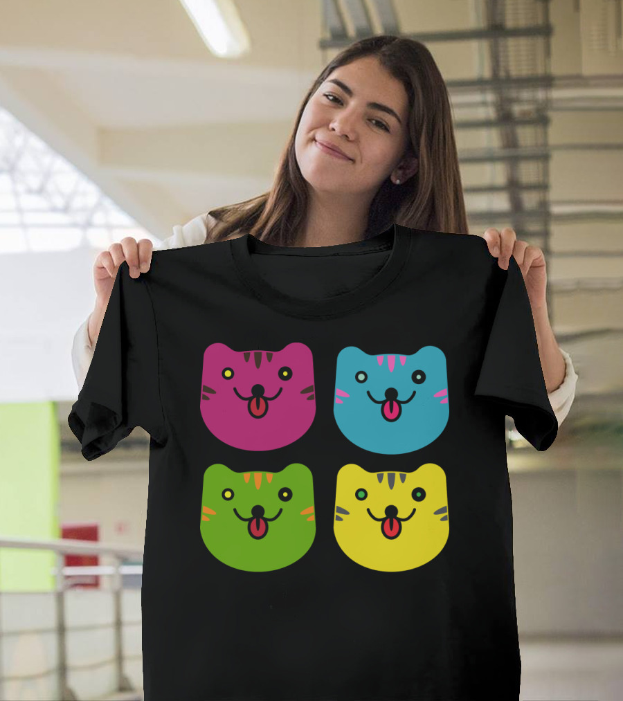 CatsJokes Vibrant Pop Art Style Cat Faces in Bold Colors T-Shirt