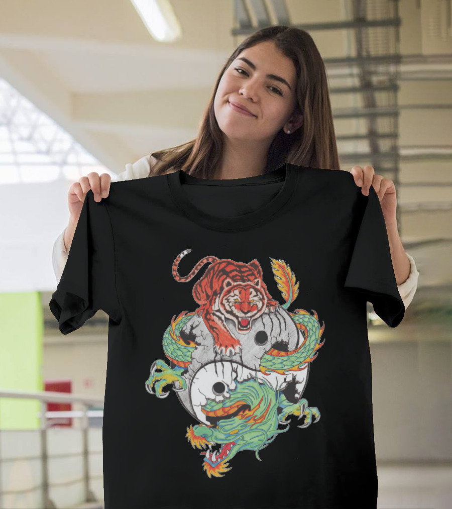 Yin Yang Tiger Dragon Symbol with Colorful Eastern T-Shirt
