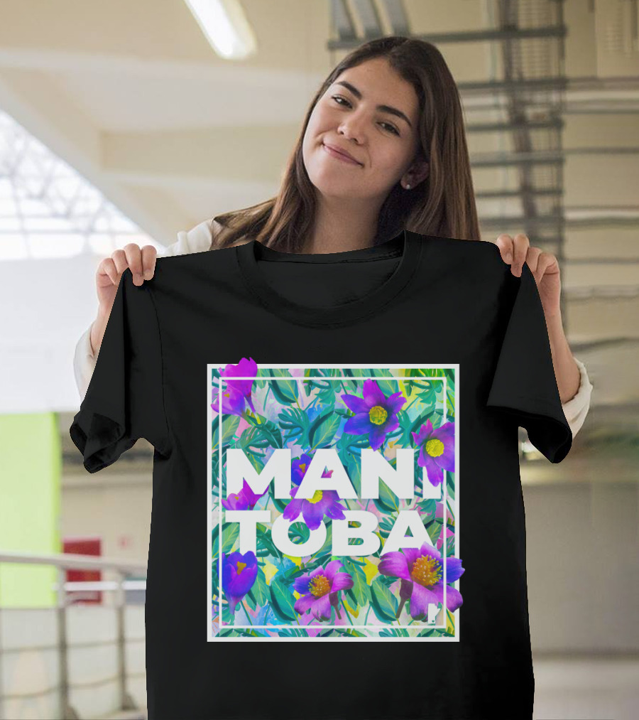 Manitoba Purple and Green Floral Patterned Square T-Shirt
