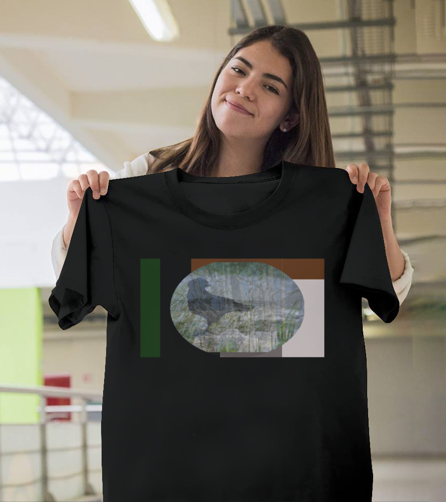 Crow Beach Nature Scene with Abstract Geometric Overlay T-Shirt