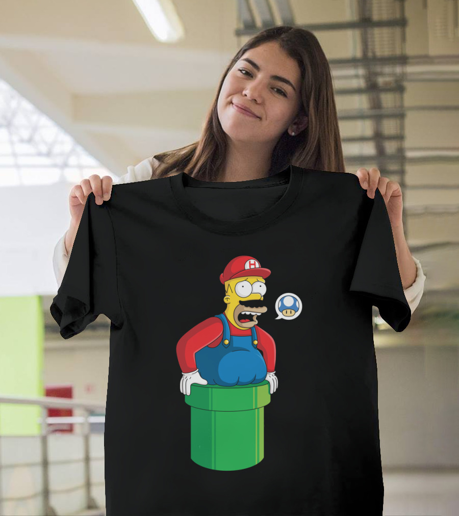 Hilarious Homer Parody in Mario Pipe with Speech Bubble Toad T-Shirt