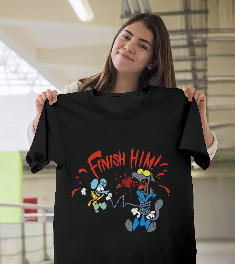 Finish Him Mortal Kombat Style Parody with Cartoon Characters T-Shirt