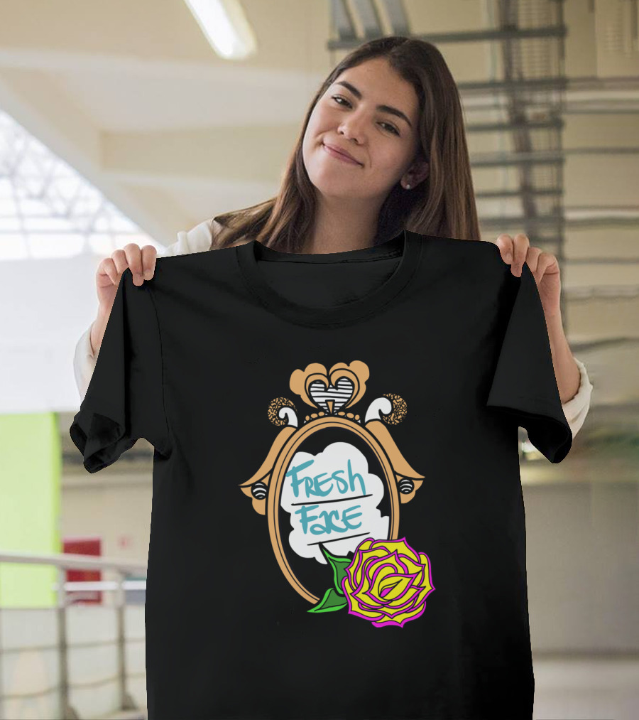 Fresh Face Mirror with Yellow and Pink Rose Accent T-Shirt