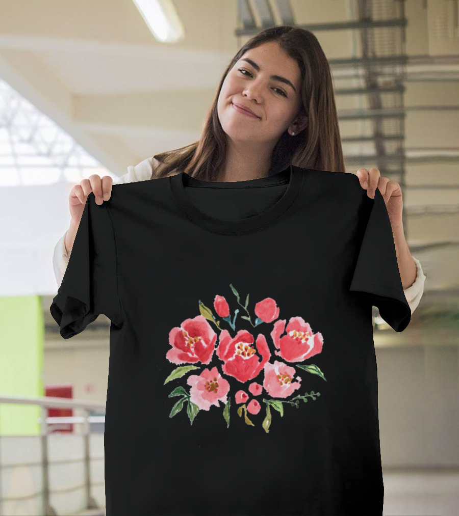 Fresh Flowers Vibrant Red and Pink Floral Bouquet T-Shirt