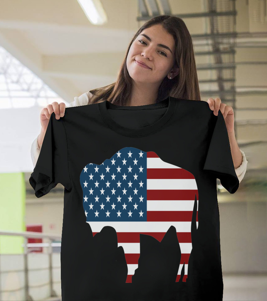 American Flag Bison Silhouette Patriotic T-Shirt