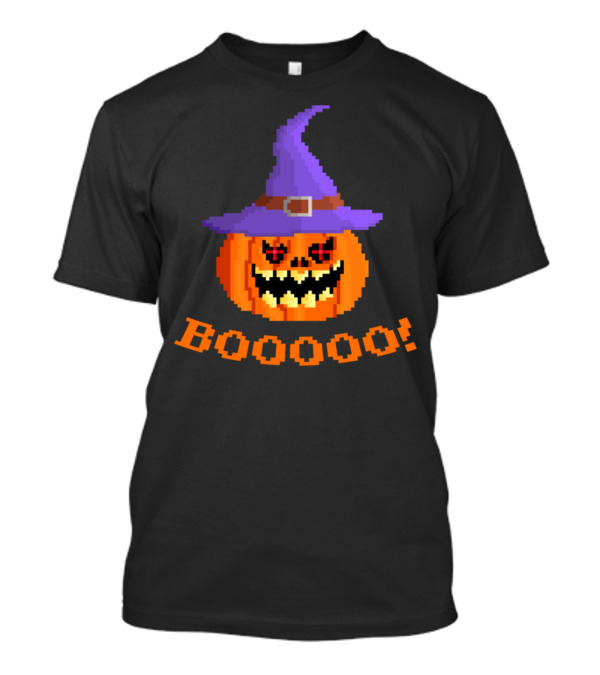 Pixel Art Halloween Pumpkin Witch Hat Booooo T-Shirt