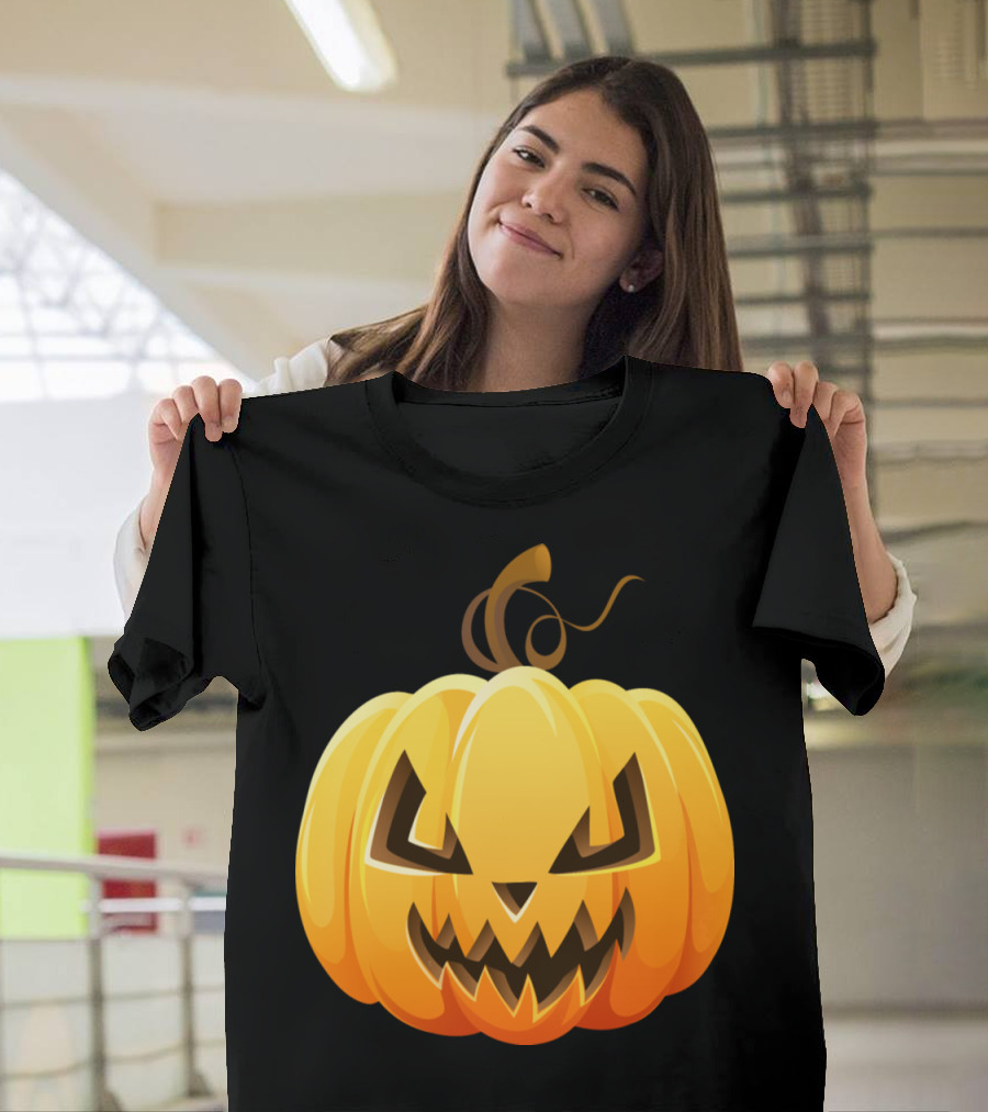 Cartoon Scary Halloween Pumpkin Grinning Jack-O'-Lantern Image T-Shirt