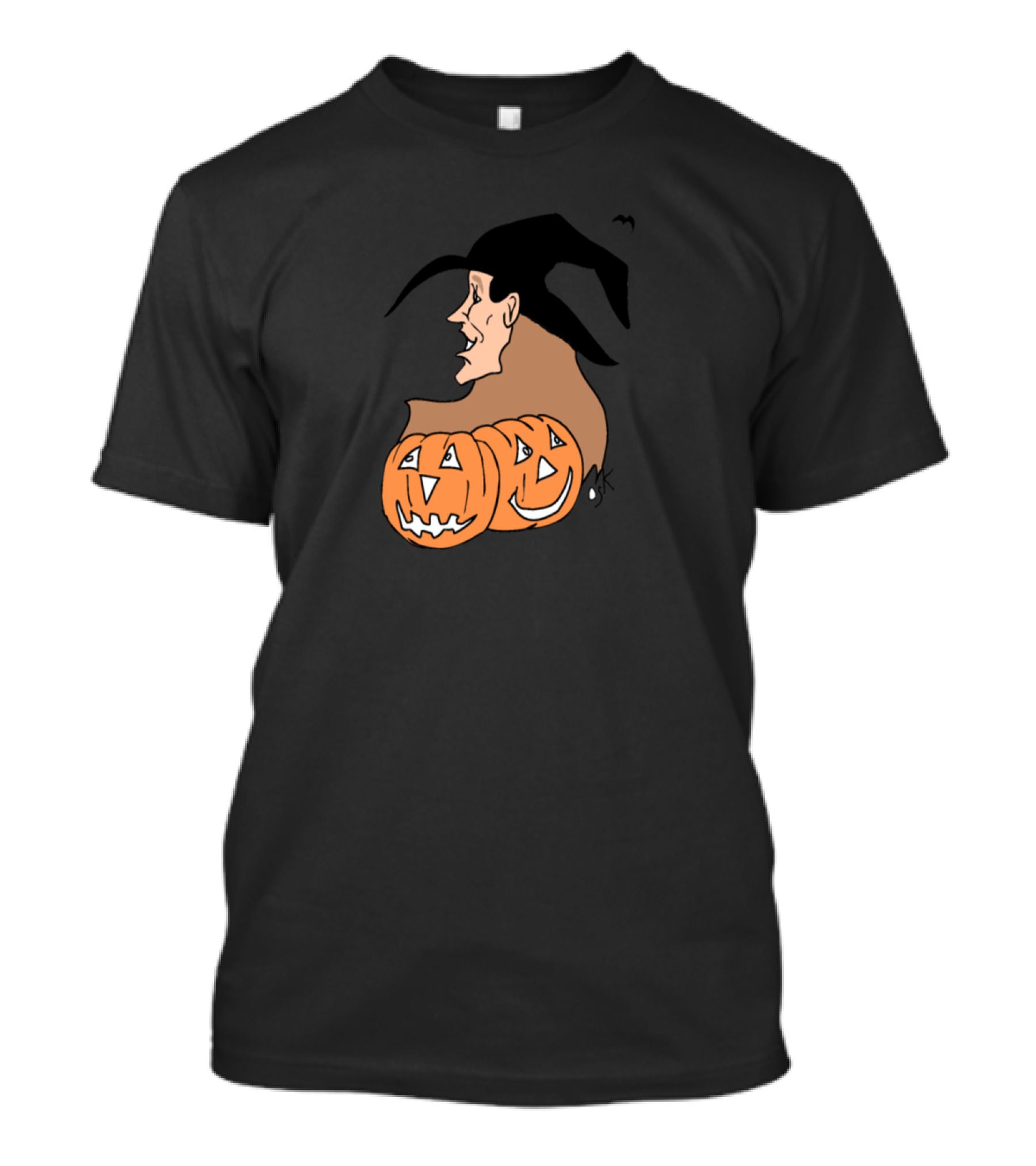 Witch In Hat With Three Jack-O'-Lantern Pumpkins T-Shirt