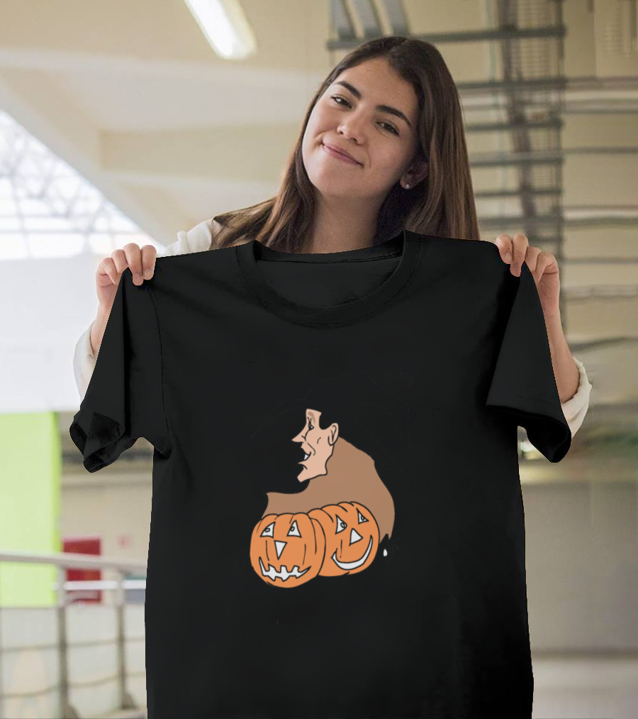Witch In Hat With Three Jack-O'-Lantern Pumpkins T-Shirt