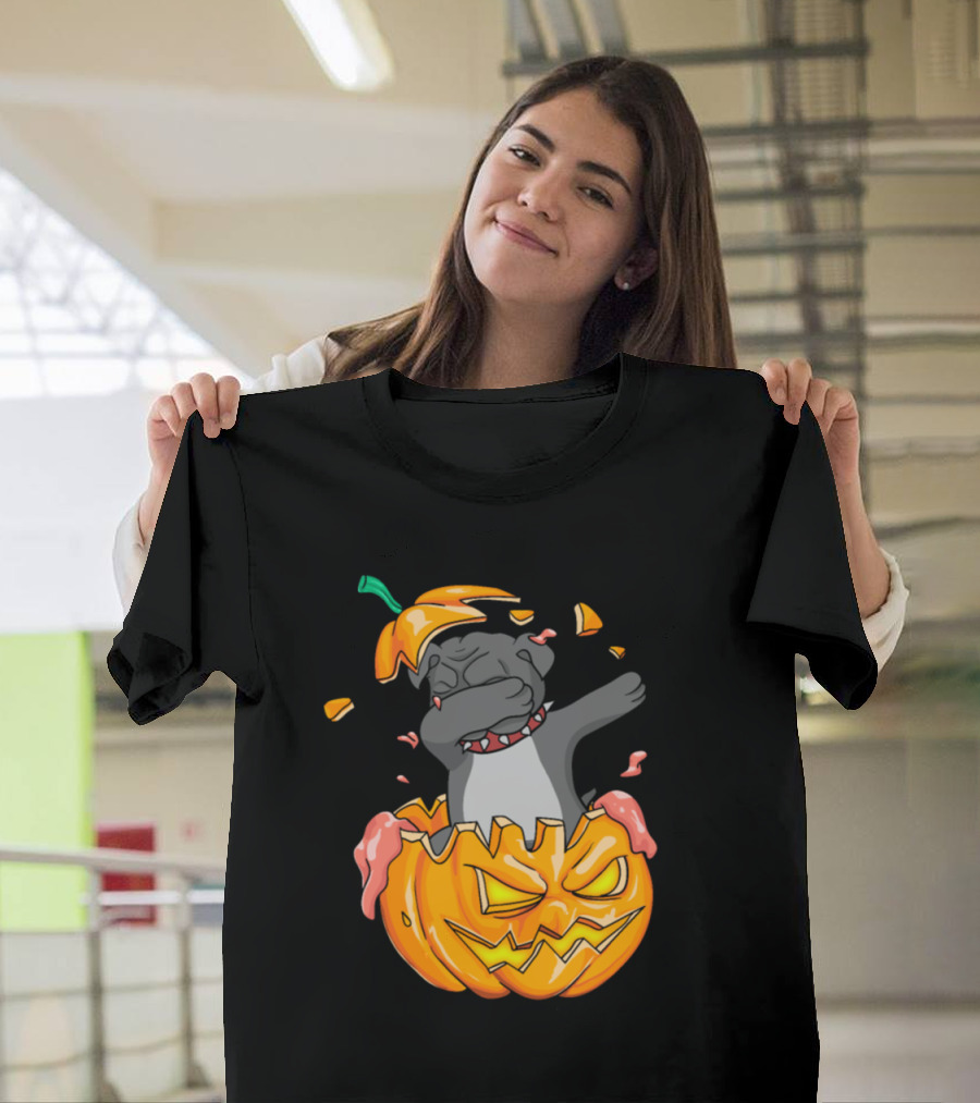 Bulldog Dabbing Inside Halloween Pumpkin Jack-O'-Lantern Dab T-Shirt
