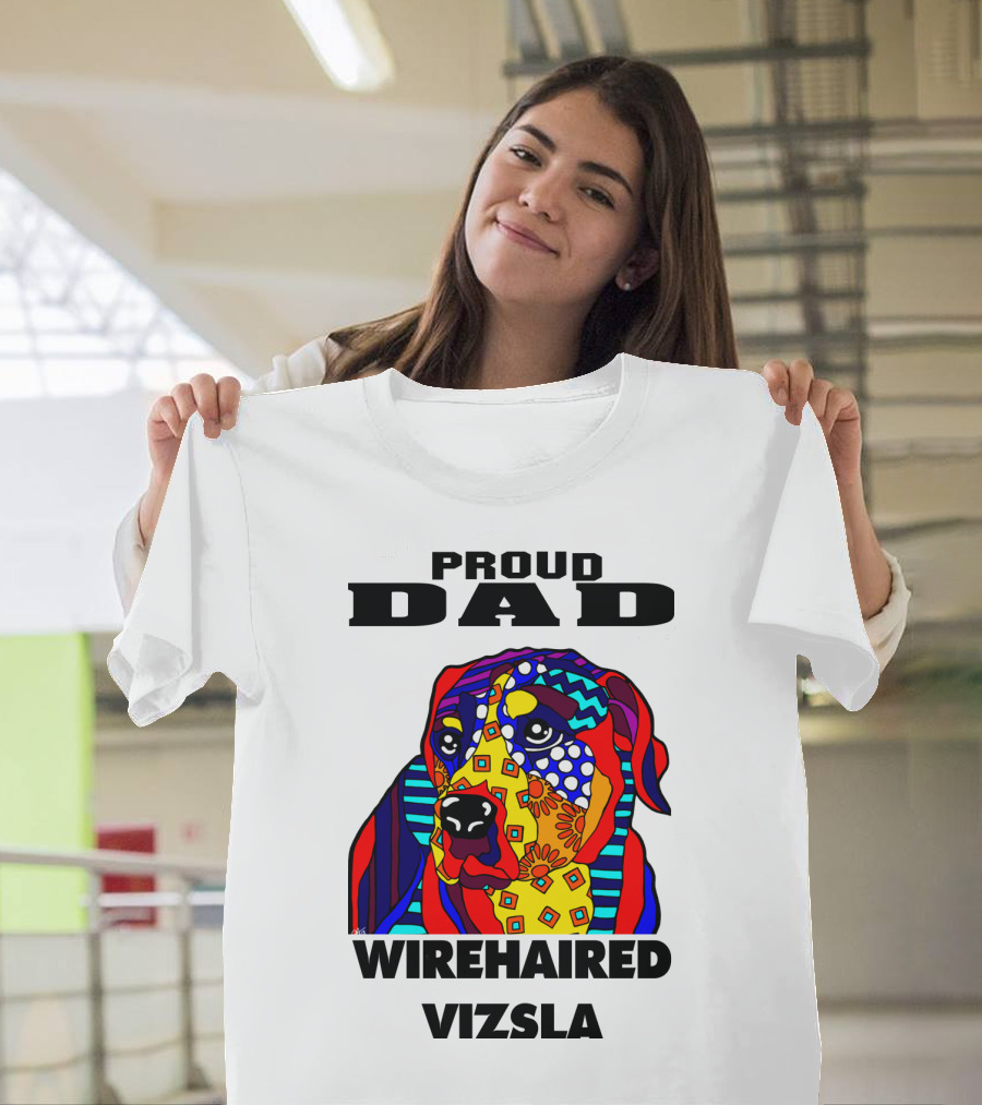 Proud Dad of Wirehaired Vizsla Colorful Geometric Dog T-Shirt