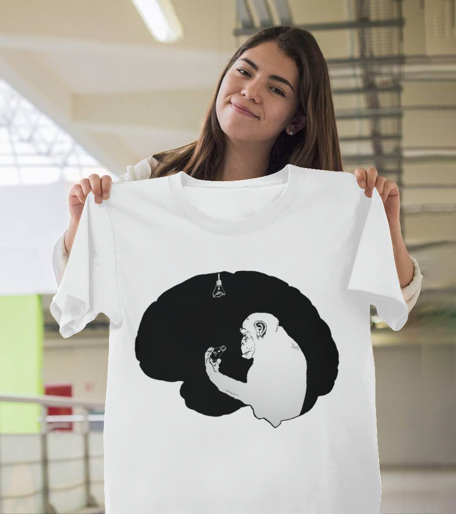 Dim Mind Chimp with Light Bulb Silhouette Brain Reflection T-Shirt