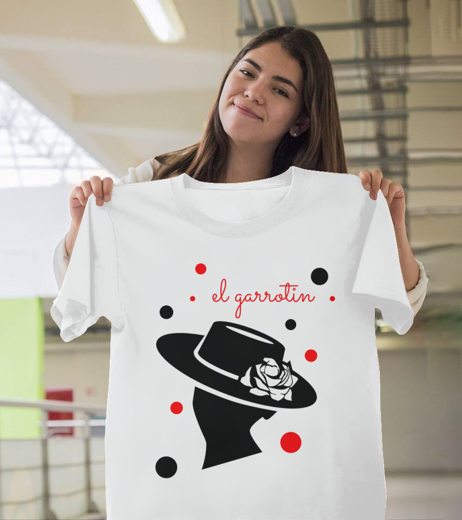El Garrotín Black Silhouette with Red Accents and Hat Rose T-Shirt