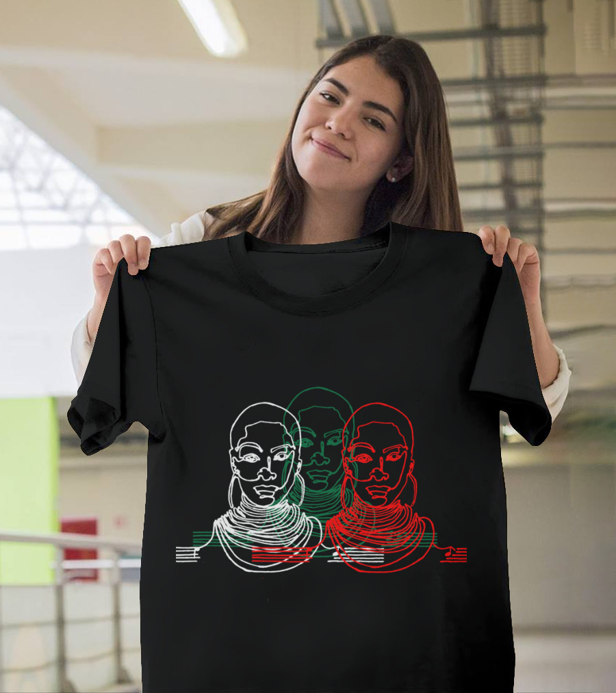 ADU NOTES TRILOGY Line Art Portrait with Three Figures in Multicolored Outline T-Shirt
