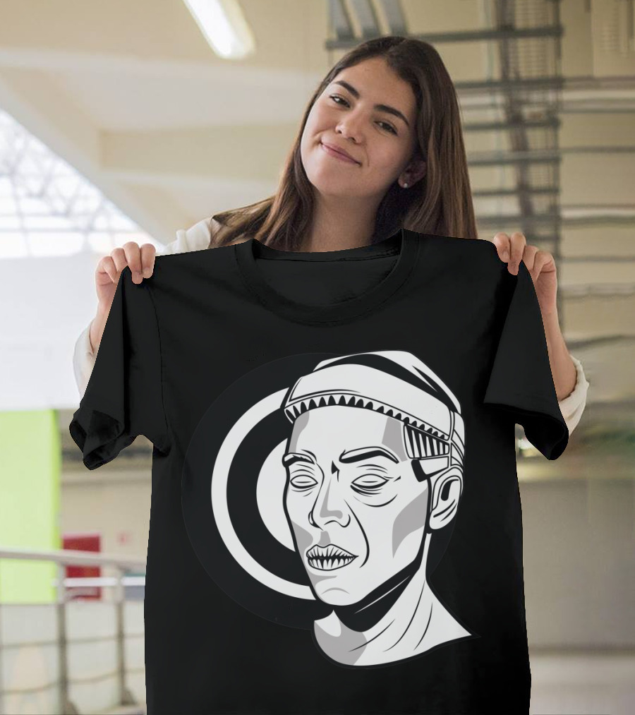 Africana Monochrome Face Illustration with Geometric Circle T-Shirt